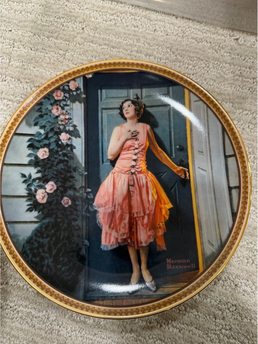 Norman Rockwell Knowles collector plate girl in pink dress scene